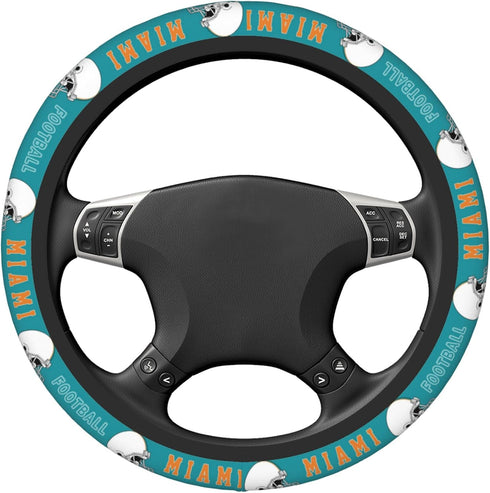 Miami Car Steering Wheel Cover, Football Elasticity Anti Slip Sweat Absorption Universal Car Accessories 15 inch for Most Vehicle Sedan, Truck, SU...