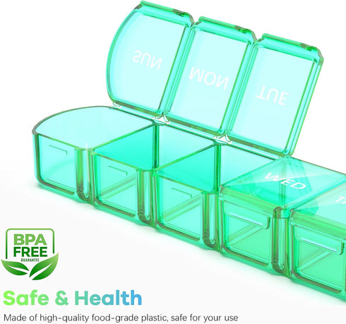 Extra Large Pill Organizer 2 Pack, XL Pill Box 7 Day, Weekly Pill Case with Large Capacity, Jumbo Organizer, BPA Free (Blue+Green)...