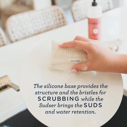 Esembly GoTwo Sudser Set - Dishwashing Kitchen Scrubber and Cleaning Sponge, Long Lasting Silicone Base with Compostable Cotton Mesh Covers...