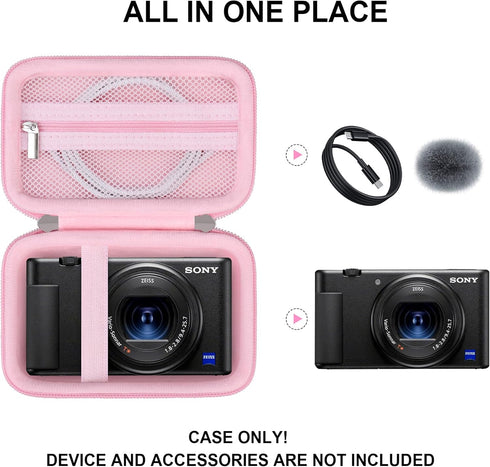 Hard Travel Case for Sony ZV-1F / ZV-1 / ZV-1 II Digital Camera, Digital Camera Protective Case Bag with Mesh Pocket for Battery, USB Cable, SD Ca...