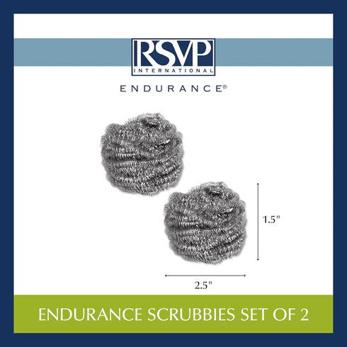 RSVP International Endurance Cleaning Collection Stainless Steel Scrubbies, Heat-Treated, Pressed & Curled, Long Lasting, Non-Rusting, Scrubber, 2...