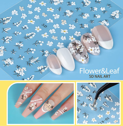 Teenitor 12 Sheets Nail Art Sticker Self-Adhesive, Flower Nail Stickers 5D Embossed Nail Decals, 5 Boxes Nail Art Glitter Sequins Flakes, Nail Art...