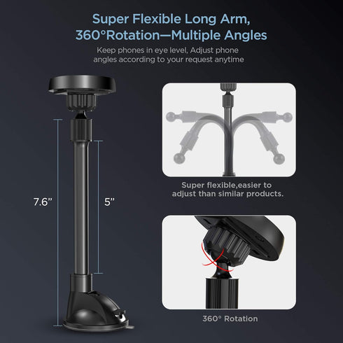 IPOW Long Arm Universal Magnetic Cradle Windshield Dashboard Cell Phone Mount Holder with 4 Metal Plates, Soft Firm Goose Arm & Enhanced Suction C...