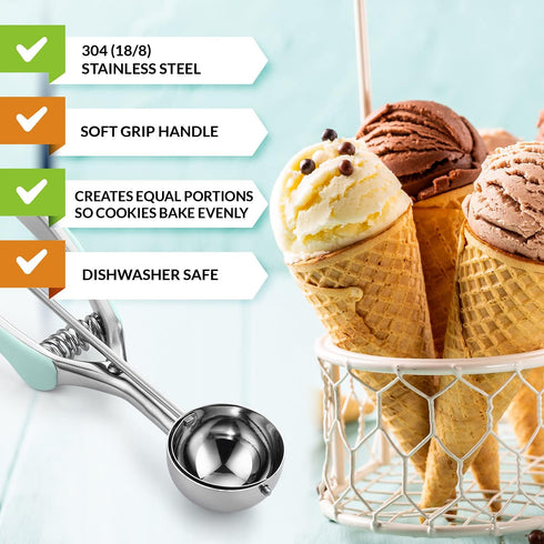 Spring Chef - Mint Small Cookie Scoop for Baking, Multifunctional #60 Baller with Trigger Release for Watermelon, Ice Cream, Protein Ball, Stainle...