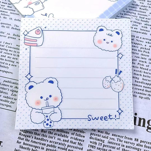 4 Pack Cute Sticky Notes Kawaii Sticky Notes Memo Pads 3.1x3.1 Inches Fresh Bear Series Self-Stick Note Pads for Girls Boys Students School Office...