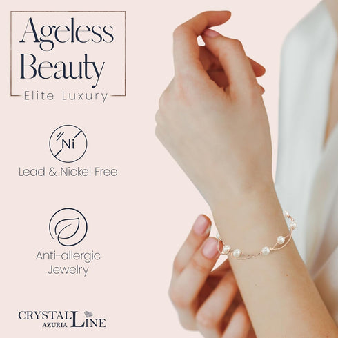 Crystalline Azuria Jewelry Simulated White Pearls Necklace Earrings Bracelet for Women Wedding Party Bridal and Bridesmaid Accessories Rose Gold P...