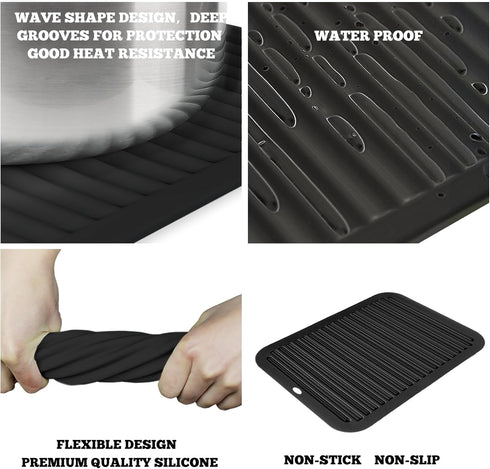 3 PCS Silicone Trivets for Hot Pots and Pans - 9"x12" Heat Resistant Trivet Mat - Hot Pads for Kitchen Quartz Countertops - Multipurpose Non-Slip ...