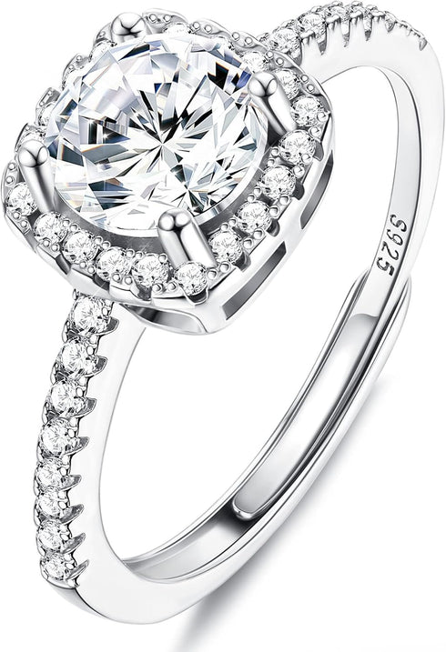 SAILIMUE 925 Sterling Silver Cubic Zirconia Engagement Rings for Women Round Square CZ Solitaire Wedding Halo Promise Eternity Ring Adjustable...