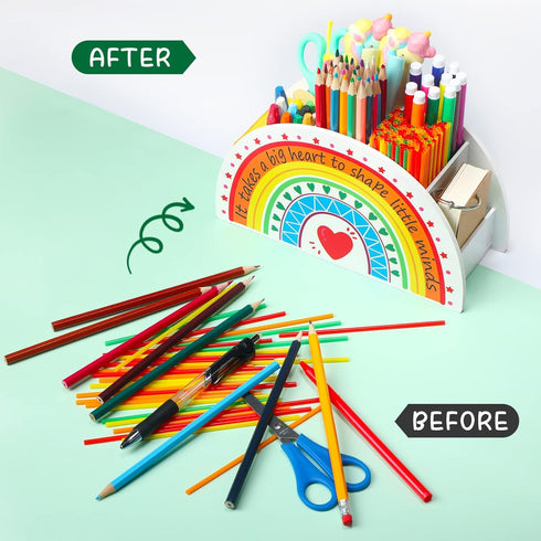 Funrous Wooden Rainbow Pencil Holder Pen Holder Teacher Appreciation Gifts from Students Pencil Organizer Brushes Makeup Brush Crayon School Teach...