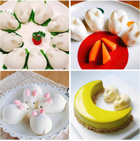 AUOCATTAIL 6 Cavity Easter Rabbit 3D Silicone Molds Rabbit Shape Silicone Baking Mold DIY Mousse Cake Pudding Jelly Dessert Fondant Cheesecake Soa...