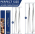 4 Pcs Cooking Tweezers Tongs, 12''&10'' Stainless Steel Food Tongs Set, Professional Kitchen Long Tongs for Cooking,Repairing,Sea food,BBQ,Multi-u...