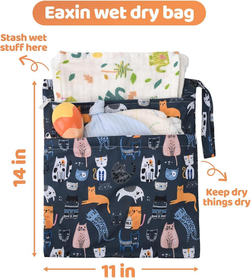 2pcs Cloth Diaper Wet Dry Bags Waterproof Reusable with Two Zippered Pockets Travel Beach Pool Daycare Soiled Baby Items Yoga Gym Bag for Swimsuit...