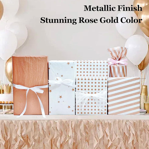 LIAPAWPAW Wrapping Tissue, 40 Sheets Metallic Rose Gold Gift Tissue Paper for Gift Bags & Packaging, Cute Star Polka Dot Striped Art Tissue for Bi...