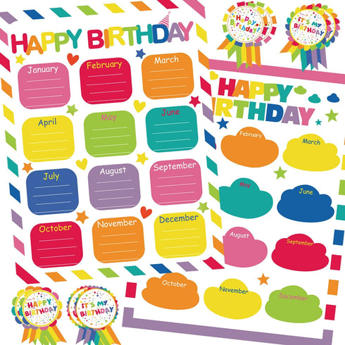 Happy Birthday Chart Poster for Classroom,62Pcs Classroom Birthday Chart Birthday Stickers Bulletin Board Poster for Classroom Decorations Back to...
