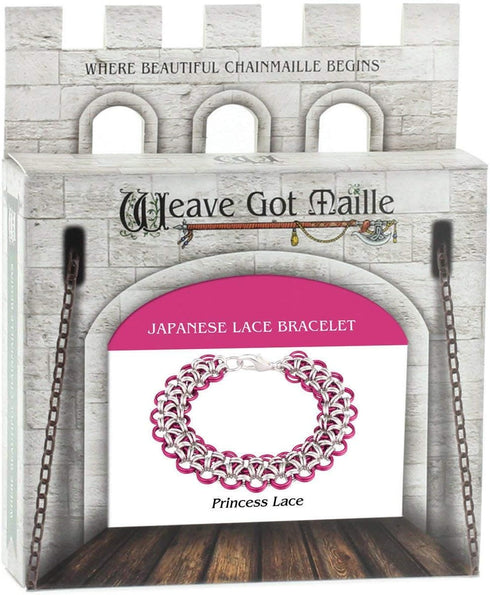 Weave Got Maille Japanese Chain Maille Bracelet Kit-Princess Lace, Raspberry/Silver, 8.5 inches...