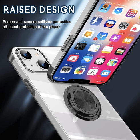 Compatible with iPhone 13 Case 6.1 inch with Ring Holder Kickstand Clear Soft Silicone Flexible Shockproof TPU Cover Transparent Protective Phone ...