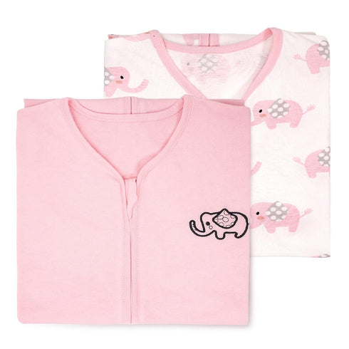 TILLYOU Sleep Sack 0-6 Months - 0.5 TOG Baby Wearable Blanket with 2-Way Zipper, Extra Soft Cotton Sleeveless Sleeping sack 2 Pack, Pink Elephant...
