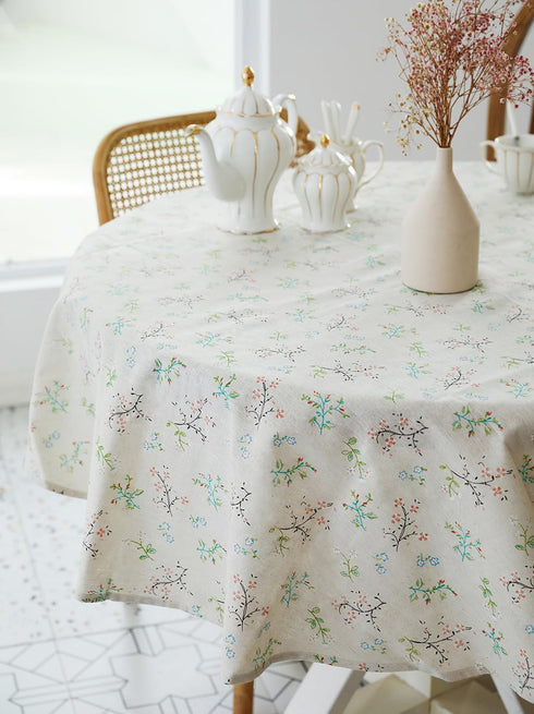 YiHomer Pastoral Round Tablecloth - 60 Inch Dia. - Beige Linen Table Cloth - Washable Table Cover with Dust-Proof Wrinkle Resistant for Restaurant...