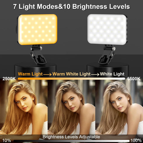 LED Camera Light Video Lights Portable Photography Lighting 60 LED 2200mAh Rechargeable Selfie Light 7 Modes, 10-Level Brightness, Portable Clip o...