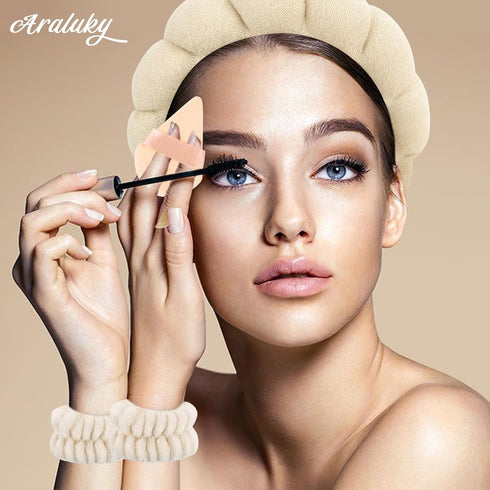 7Pc Puffy Spa Headband and Wristband Set Skincare Headband for Washing Face Scrunchies Powder Puffs Sponge Spa Makeup Headband Puffy Headband Terr...