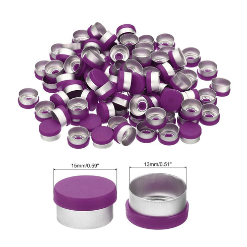 PATIKIL 13mm Flip Off Caps, 100 Pcs Flip Off Caps Flip Off Seals Flip Off Vial Seals Plastic Aluminum Caps Cover for Glass Vial, Purple...