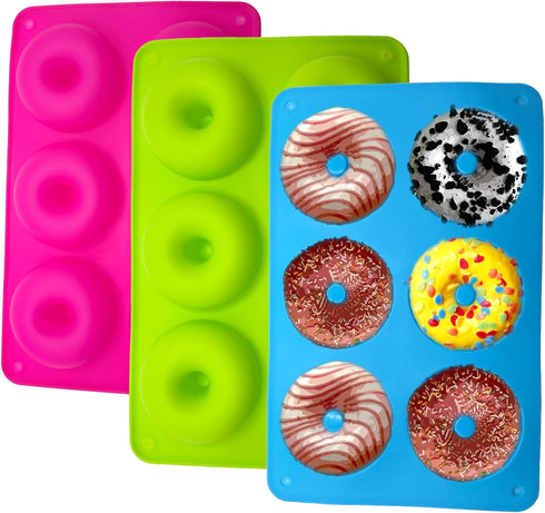 LIHUILAI 3 Pack Silicone Donut Mold - Food Grade Silicone Doughnut Baking Pan, Non-Stick Heat Resistant for 6 Full Size Donuts Cake Biscuit Bagels...
