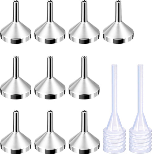 10 Pack Small Metal Funnels with 2 Pack Mini Pipette for Filling Small Mini Bottles or Containers, Atomizers, Perfume, Liquid (Silver)...