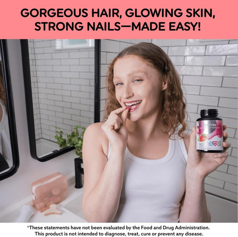Biotin Gummies for Hair, Skin, and Nail Growth - 10,000mcg Biotin Supplement for Womens & Mens | Natural & Gluten Free Vitamins | Strawberry Flavo...