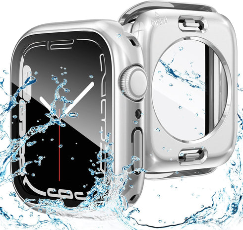 Goton 2 in 1 Waterproof Case for Apple Watch Series 9 8 7 Screen Protector 45mm, 360 Protective Glass Face Cover Hard PC Bumper + Back Frame for i...