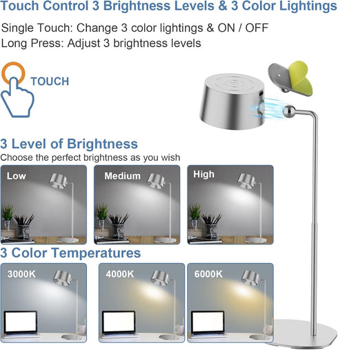 ZAYAZ Wall Sconces, LED Wall Mounted Lamps, LED Reading Lights for Bedroom, Wireless Lamp with 360° Rotate Magnetic Ball with FreeGift Desk Lamp B...