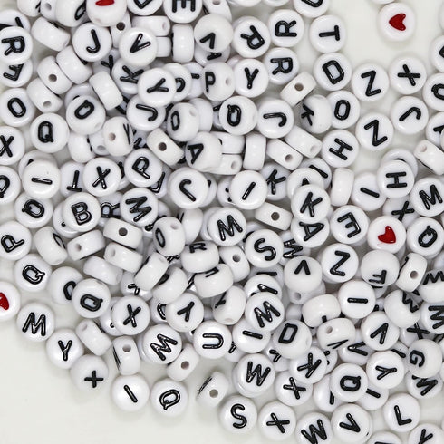 1450Pcs Letter Beads, Acrylic 4x7mm Round Alphabet A-Z and Red Heart Black Star Beads for Bracelets Necklaces DIY Jewelry Making (White)...