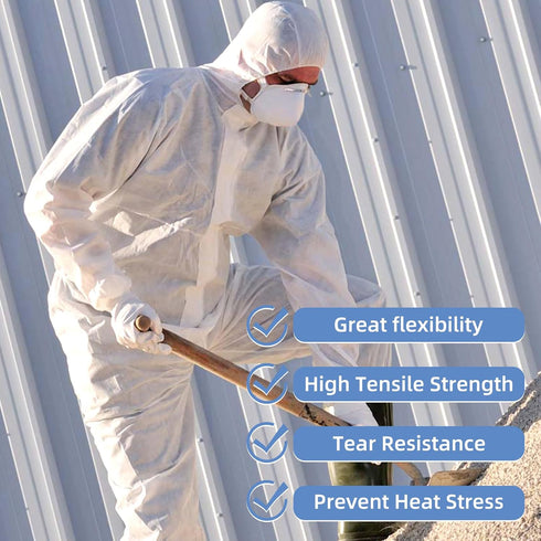 ETERNA Hazmat Suits-Disposable Protective Coverall with Hood, Zipper, Elastic Wrists, Shoe Covers for Men & Women, Shield from Dirt, Dust, Paint (...