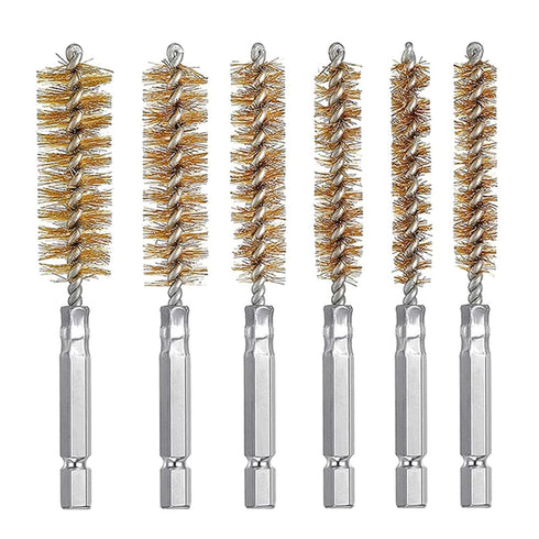 6Pcs Stainless Steel Bore Brush Bristles Wire Brush Wire Tube Cleaning Brush Washing Polishing Tools with 1/4 inch Hex Shank Handle for Power Dril...