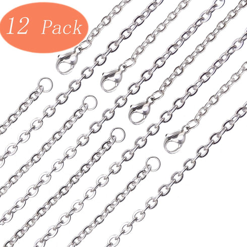 LPBeads 12 Pack Mix Size Stainless Steel Chain Necklace for Jewelry Making...