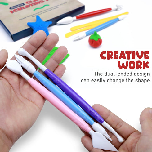 DUGATO Clay Sculpting Tools (17pc Set) - Double-Sided Plastic Modeling Kit for Polymer Clay, Pottery, Fondant & Cake Decorating - Art & Craft Supp...