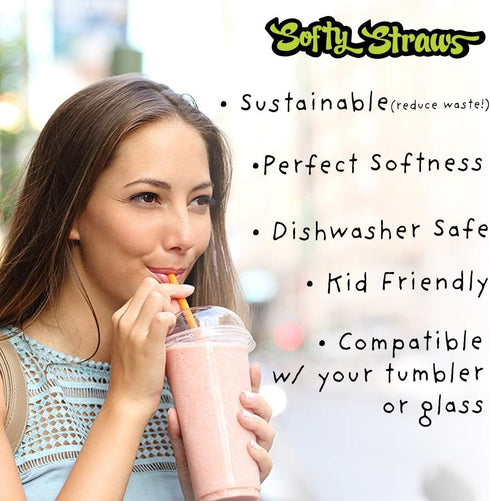 Silicone Straws - Slender Size BPA Free Non-Rubber Silicon Reusable Drinking Straws for Stainless Steel 20 oz Yeti Tumbler - Flexible, Chewy, Bend...