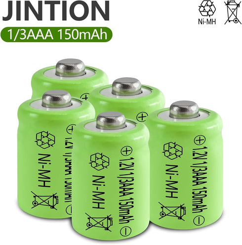JINTION 1/3 Rechargeable AAA 150mAh Button Top NiMH Battery Replacement batteries for Solar Lights Battery, Outdoor Solar Garden Art Light Battery...