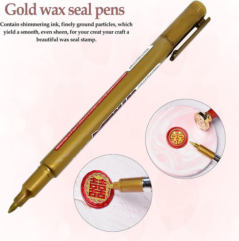 4pcs Metallic Pen Wax Seal Pen Kit,for Wedding Invitation Envelope Seal Stamp Decor(Slive/Gold)...