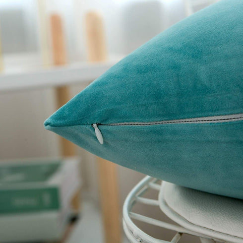 RainRoad Velvet Decorative Throw Pillow Covers Cushion Cover Pillow Case for Sofa Couch Bed Chair,Soft Square Light Teal Throw Pillows 18x18 Inch,...