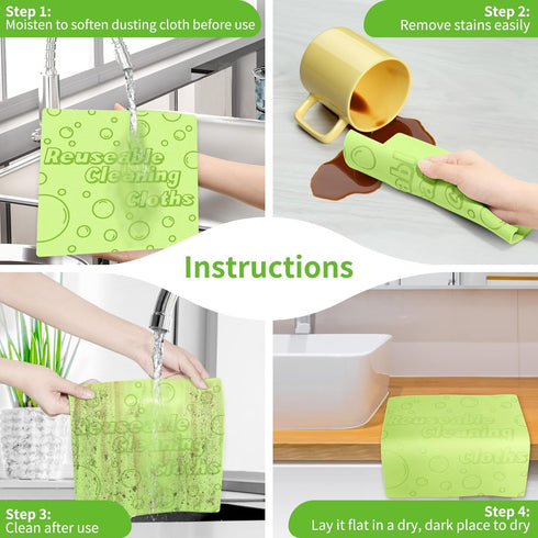 4 Pack Damp Clean Duster Towel Streakless Cloths Flexible Dusting Towel Magic Reusable Cleaning Cloths Scrub Wet Duster Sponge Absorbent Kitchen R...
