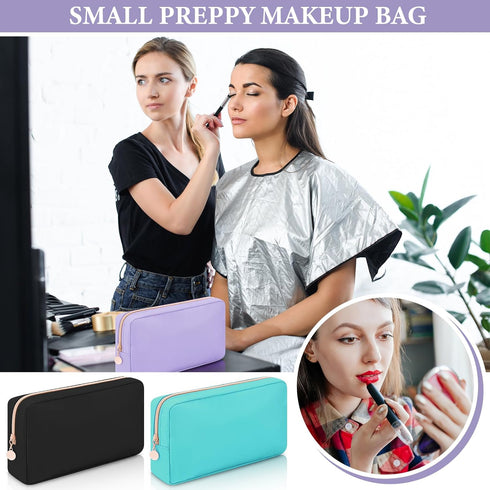 Hushee 4 Pcs Nylon Makeup Bag Christmas Gifts Preppy Zipper Pouch Nylon Toiletry Bag Waterproof Storage Bag for Women Girls Organizer (Black, Fuch...