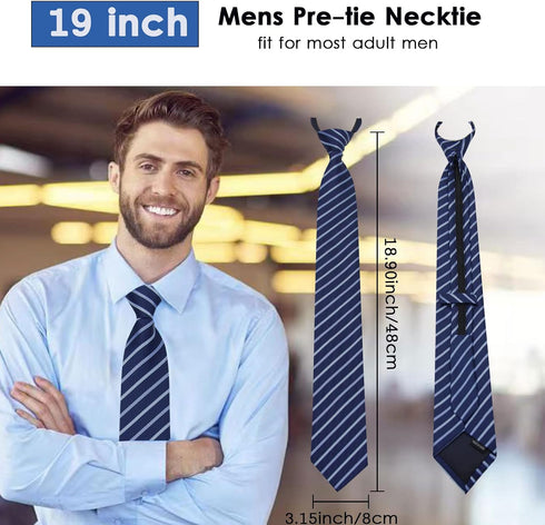 Mantieqingway Zipper Ties for Men Boy Pre-tied Neck Tie 3.15'' Polyester Woven Jacquard Tie Zip on Neckties for Wedding Party (Blue Stripe)...