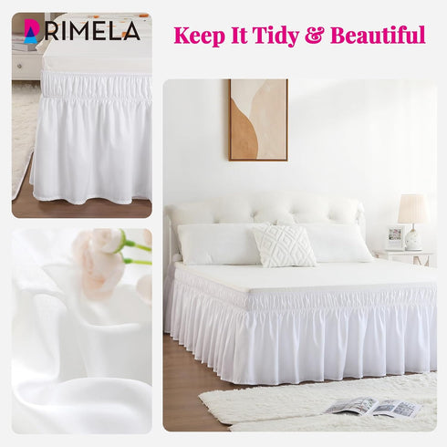 RIMELA White Bed Skirt Queen Size 15 Inch Drop, Elastic Bed Skirting for Bed Base and Frame, Bedding Dust Ruffle Easy to Install, Lightweight Wrap...