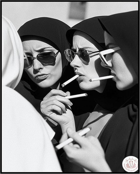 Posterizer 1 pcs-black and white photo art-nuns smoking cigarettes 1-Photography Art-Retro Art-Decorations for Bedroom, Office, Living Room - unfr...