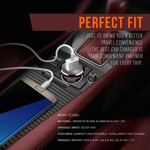 Car Phone Charger, 3A Max Qualcomm QC3.0 Fast Charging Smallest Cigarette Lighter Adapter, for iPhone 14 Pro/13/12/11, Samsung Galaxy S23/S22/S21,...
