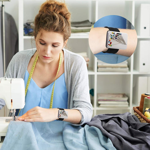 Magnetic Wrist Sewing Pincushion with 100 Pieces 1.5 Inch Ball Head Sewing Pins Set Wrist Magnetic Pin Holder Gift Supplies(Black)...