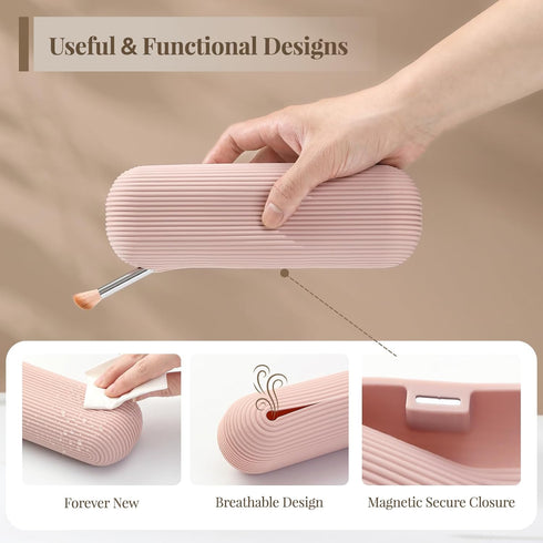 LANDNEOO Travel Makeup Brush Holder, Magnetic Anti-fall Out Silicon Organizer Bag Case, Large Portable Cosmetic Face Brushes Holder, Toiletry Orga...