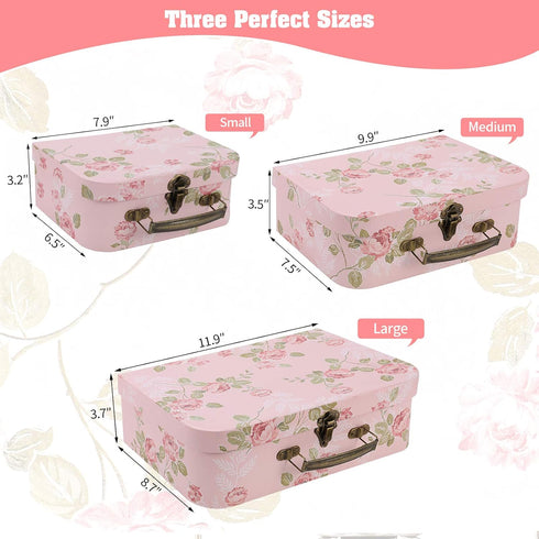 Set of 3 Paperboard Suitcases Storage Box Storage Gift Boxes With Lids for Photo Storage Home Decoration, Wedding, Birthday, Anniversary and New Y...
