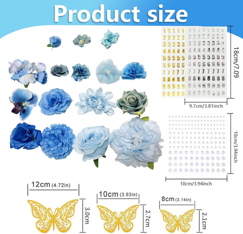 44 Pieces Graduation Cap Decorating Kit, Assorted Artificial Flowers, Rhinestones, Alphabet and Number Stickers and Butterflies for DIY Grad Cap T...