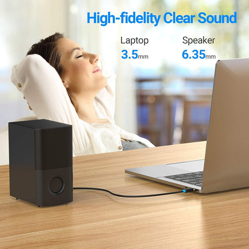 VENTION 3.5mm to 6.35mm Cable, 6.35mm 1/4" to 3.5mm 1/8" Adapter Male to Male TRS Stereo Audio Aux Jack Cable Gold Plated Compatible with Laptop, ...